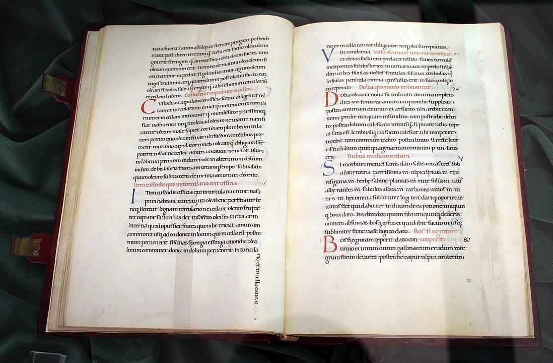 The Latin text of Cato's "De Agri Cultura" opened up.