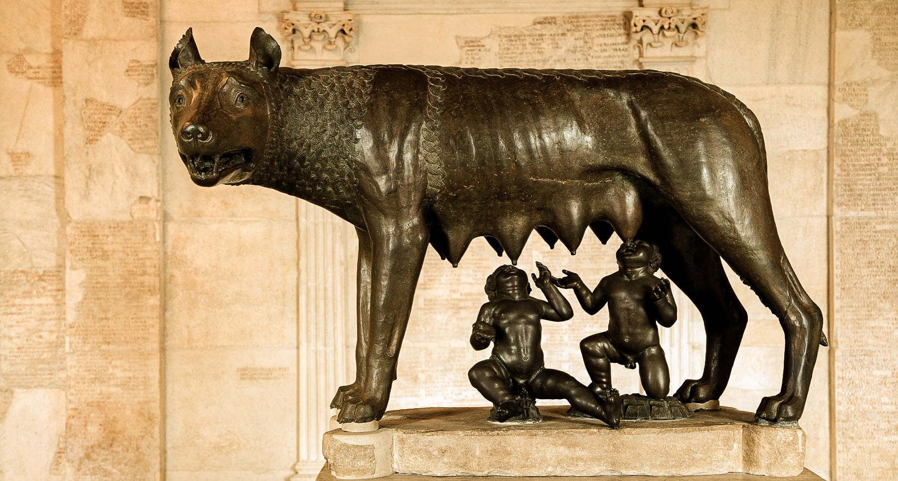 Bronze statue of the She-Wolf suckling the infants Remus and Romulus.